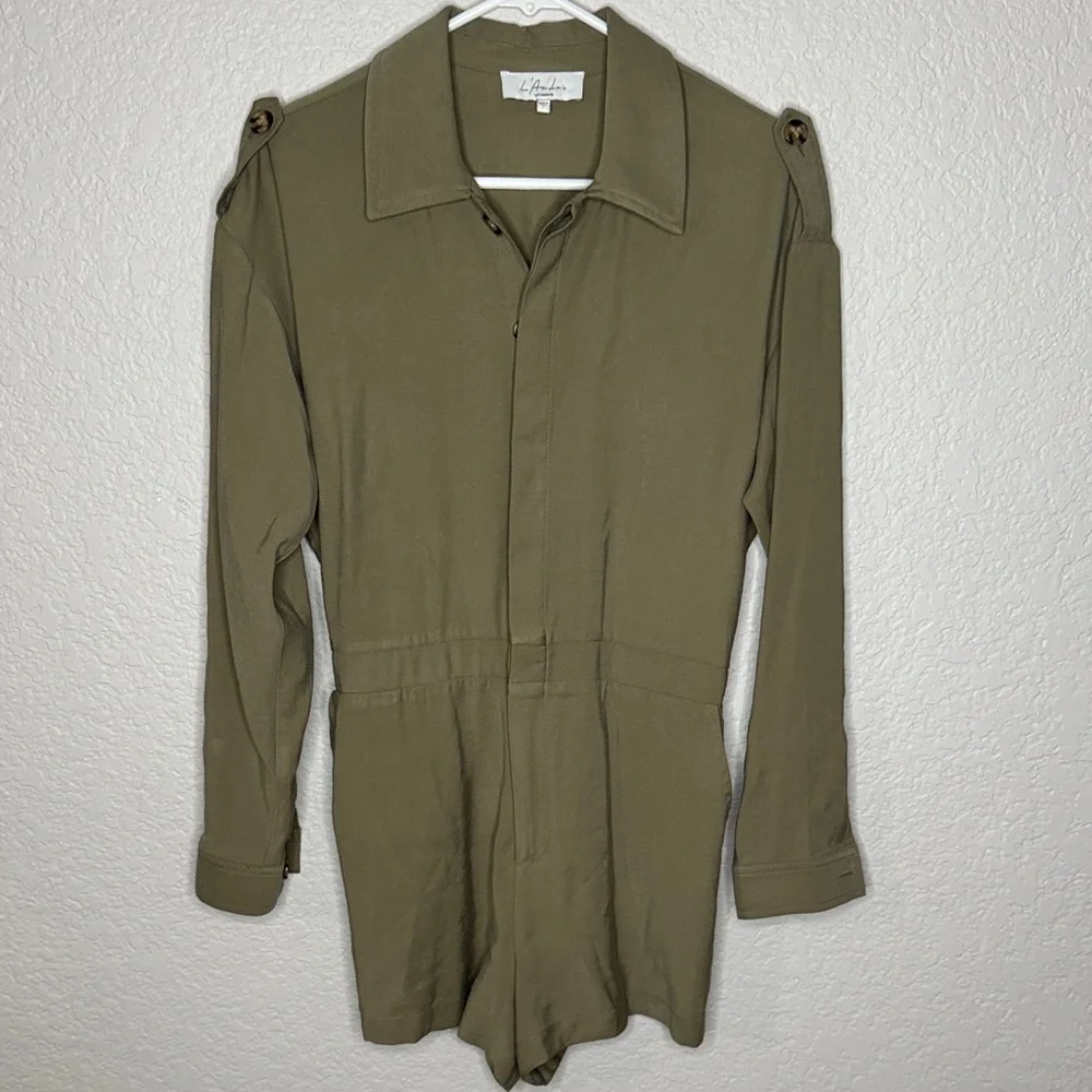 L'Academie Dylan Romper Olive Button Front Long Sleeve Pockets Sz S Streetwear - Picture 3 of 13